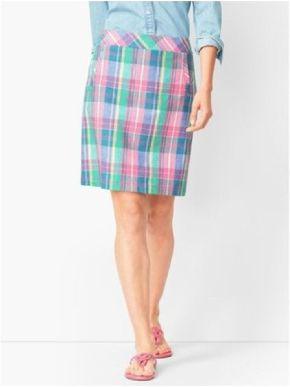 Talbots Madras Plaid Pastel linen cotton blend skirt size 12 NWT